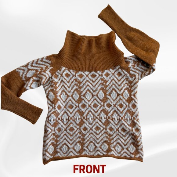 Free People Small Turtleneck Sweater Brown Cream Fair Isle Alpaca Mohair NWOT - Picture 2 of 13
